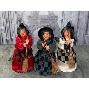 Halloween Set Of 3 Witch Dolls Gothic Decoration